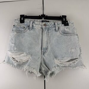 Abercrombie & Fitch Annie High Rise Shorts Light Wash Distressed Denim 30 10 NEW